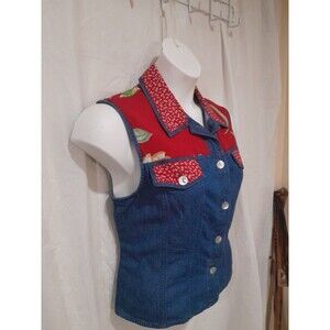 Vintage  Denim And Floral Vest, Stonebridge, Sz 14 Hong Kong